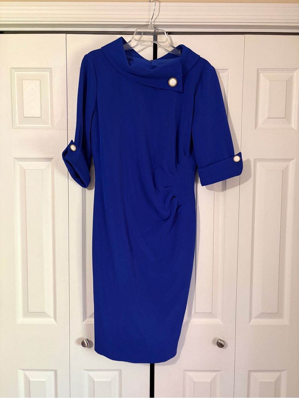 Tatyana Cobalt Blue Asymmetric Collar Midi Dress
